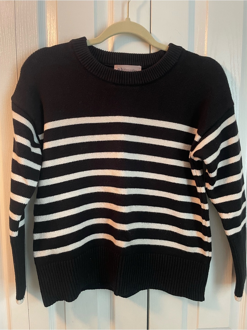 Philosophy Black and White Striped Nautical Style Crewneck Sweater